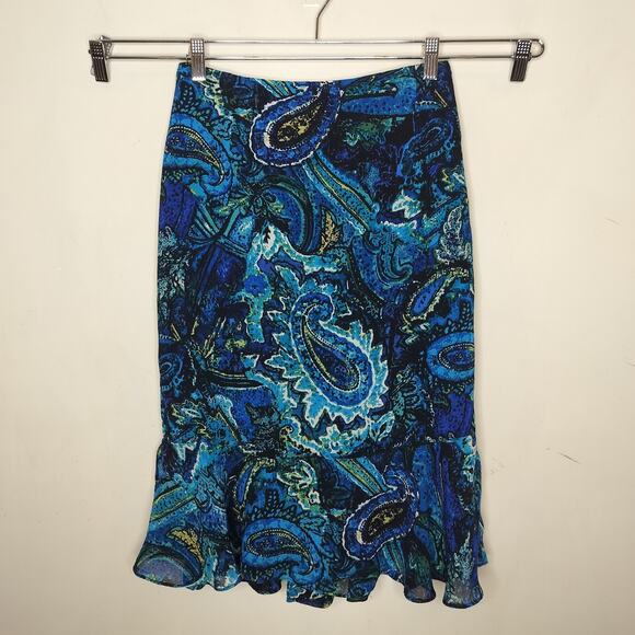 Chico's Design Paisley Skirt Flounce Hem Midi Rayon - Picture 1 of 10